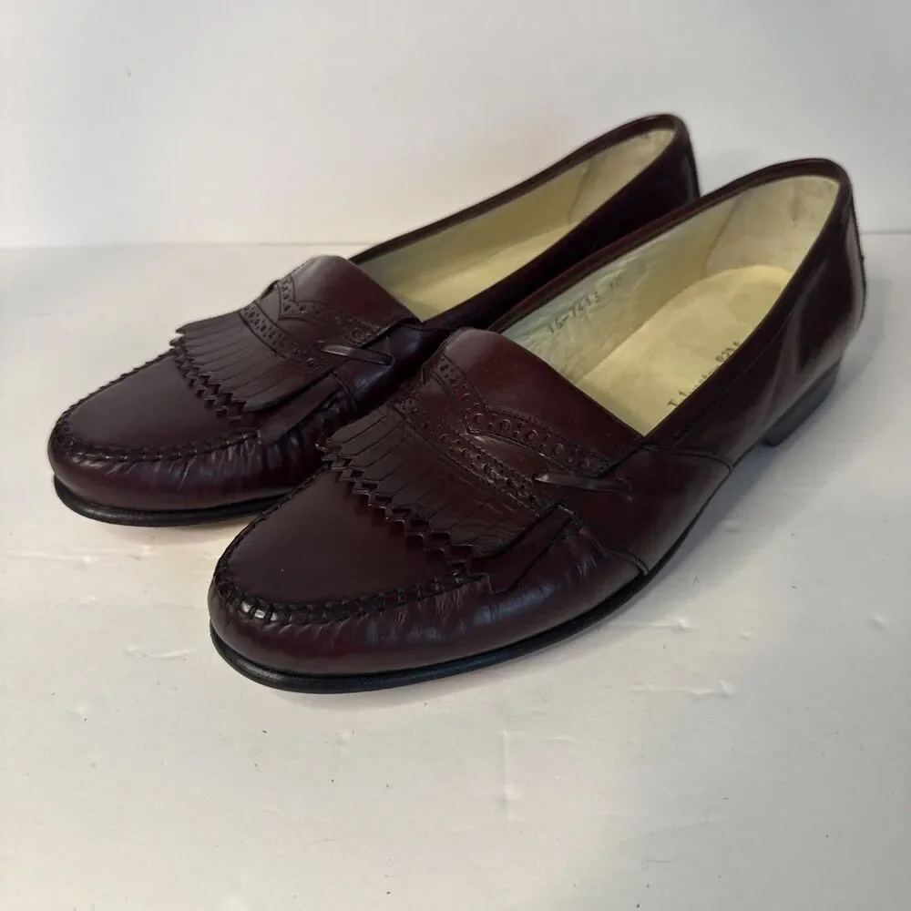 Johnston Murphy Loafers Shoes Mens 10 Burgundy Leather Office Brogue Italy